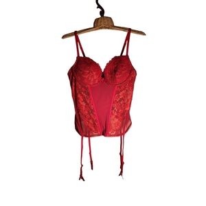 Adore Me RED Lace corset TEDDY  w/ GARTER Clips  Ladies 36B Vamp Steampunk
